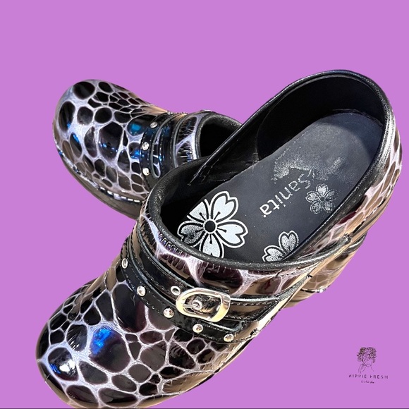 Koi by Sanita Black Gray Danish Patent Leather Clogs EU38/7.5 - Picture 2 of 7